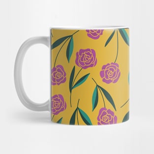 Purple roses on yellow background Mug